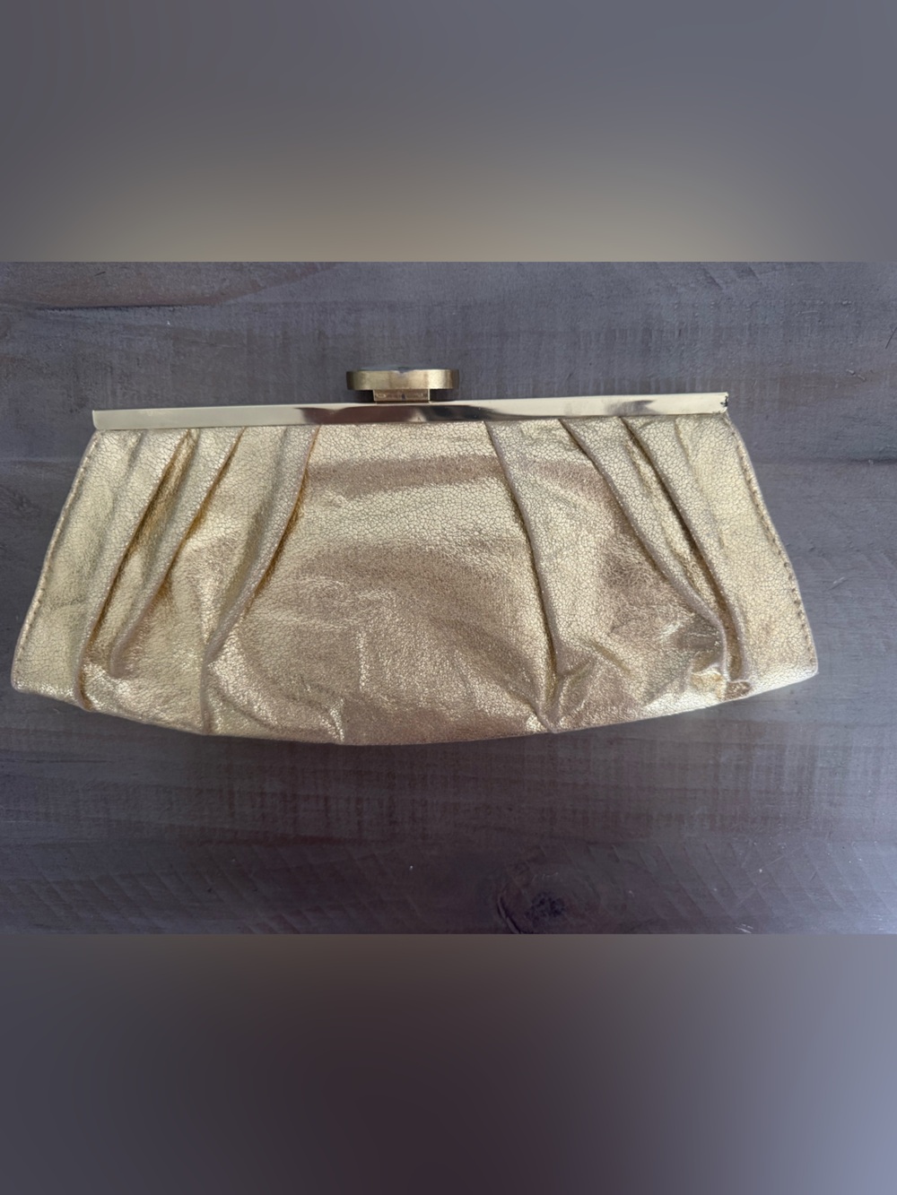 Daisy Fuentes Gold Metallic Evening Clutch Bag Ruched Chain Strap Formal Purse